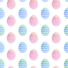 This is a seamless pattern of Easter eggs on a white background. Wrapping paper.