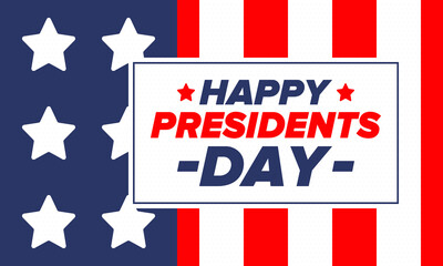 Fototapeta premium Happy Presidents day in United States. Washington's Birthday. Federal holiday in America. Celebrated in February. Patriotic american elements. Poster, banner and background. Vector illustration