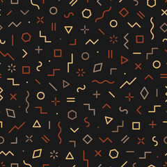 Memphis seamless pattern. Abstract geometric background. Pattern for every day design. Modern hipster elements. Graphic shapes circle, line, square and triangle. Fashion element ethnic shape. Vector