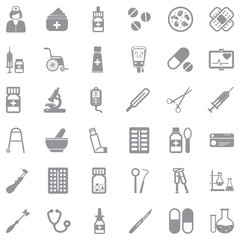 Pharmacy Icons. Gray Flat Design. Vector Illustration.