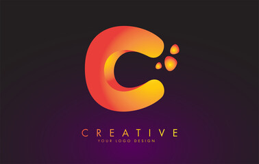 C Letter Logo Design Template with Orange Colors and Dots.