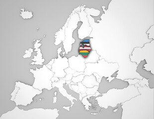 3D Europakarte auf der die Staaten des Baltikums hervorgehoben werden