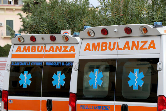 Italian ambulance parked in front of the emergency room in the hospital