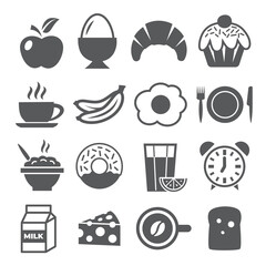 Breakfast and Morning Icons on white background