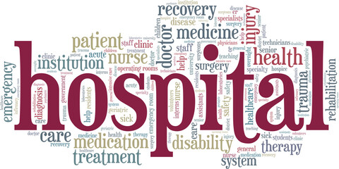 Hospital vector illustration word cloud isolated on a white background.