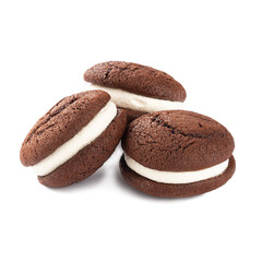 Isolated whoopie pies with chocolate pastry and cream on the white background © Hihitetlin