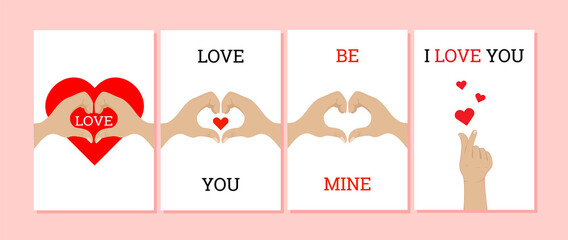 Set of 4 cards for Valentine's Day. Vector illustration.
