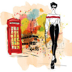 Fashion woman in sketch style in London. - 404495400