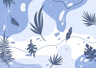 tropical leaves on the blue background