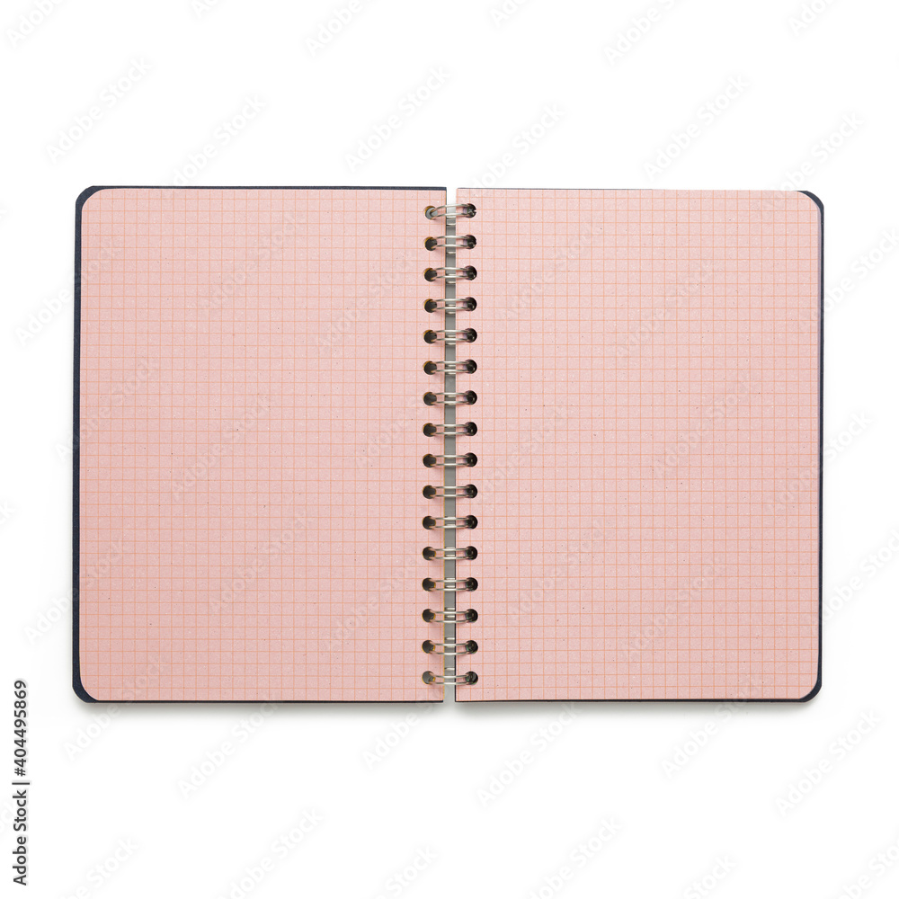 Poster opened yellow squared diary isolated on white background. study notebook, spiral empty paper organiz
