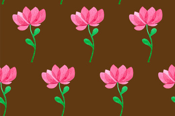 Seamless pattern with fantasy pink flowers. Hand drawn watercolor tulips. Spring illustration. Beautiful print for textile, greeting cards, wrapping paper, decor and design. Celebration style. 