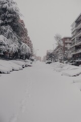City covered by snow