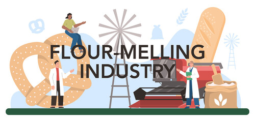 Flour melling industry typographic header. Modern grain processing
