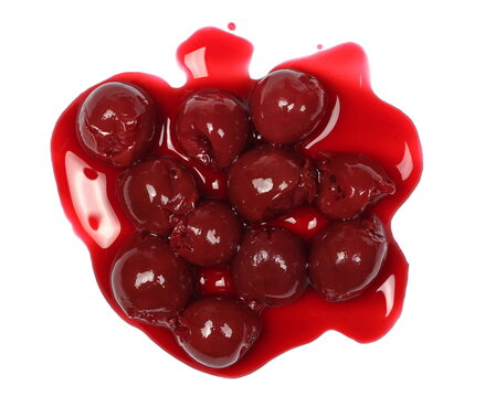 Sour cherry compot, fruit kompot isolated on white background, top view