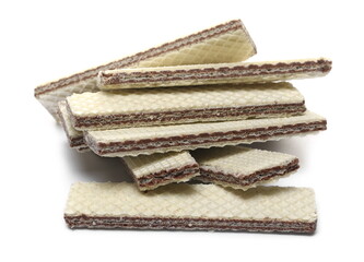 Chocolate wafer pile isolated on white background