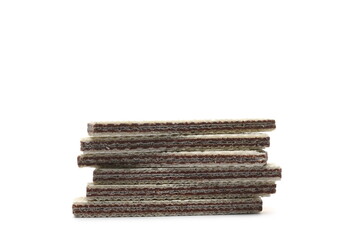 Chocolate wafer pile isolated on white background