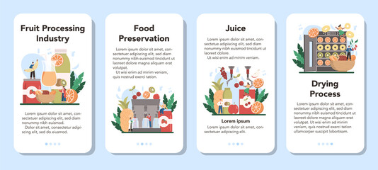 Fruit farming industry mobile application banner set. Idea of agriculture