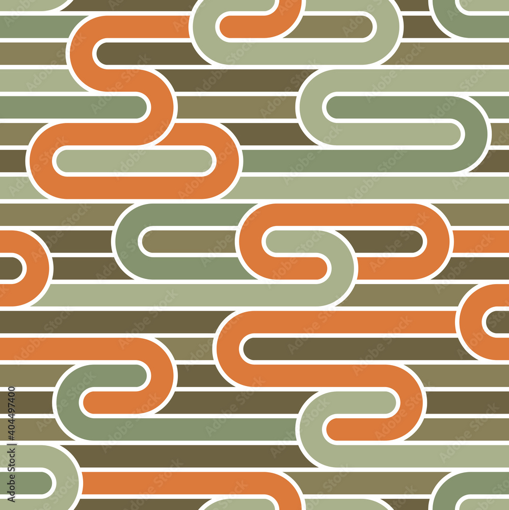 Poster seamless pattern with twisted lines, vector linear tiling background, stripy weaving, optical maze, 