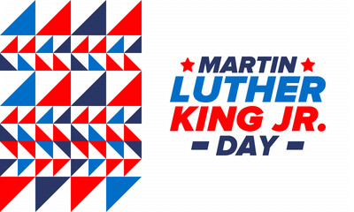 Fototapeta na wymiar Martin Luther King, Jr. Day. Celebrated annual in United States in January, federal holiday. African American Rights Fighter. Patriotic american elements. Poster, card, banner, background. Vector