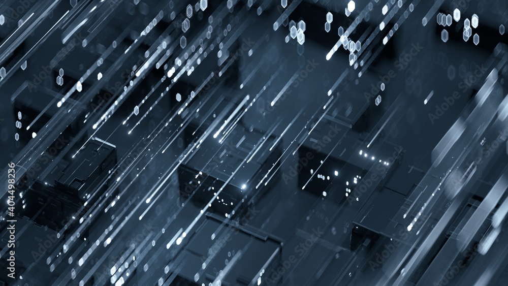 Poster transfer and storage of digital data. futuristic technology background. 3d render