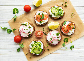 Sandwiches with healthy vegetables and micro greens