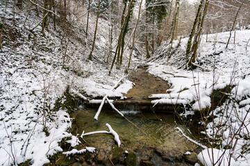 Hike through the snowy ravine near Schmalegg