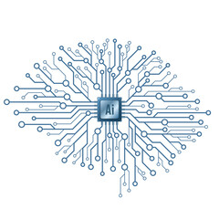 Artificial intelligence. Cyborg technological brain on white background. Computer circuit board with a processor. Cyber thinking. Vector illustration