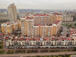 Aerial drone view. Residential buildings in Kiev.