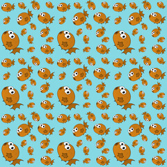 Orange Puffer Fish Cute Illustration, Cartoon Funny Character, Pattern Wallpaper 