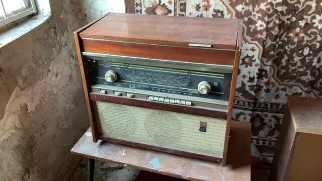 Old soviet radiola Rigonda, dirty in dust