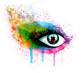 abstract beautiful female eye in bright colors on a white background