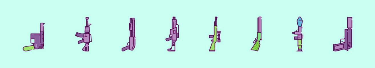 set of weapon cartoon icon design template with various models. vector illustration isolated on blue background