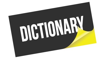 DICTIONARY text on black yellow sticker stamp.