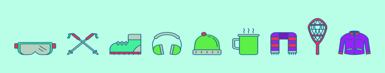 set of winter cartoon icon design template with various models. vector illustration isolated on blue background