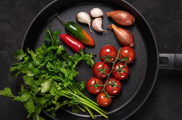 vegetables in a cast iron pan