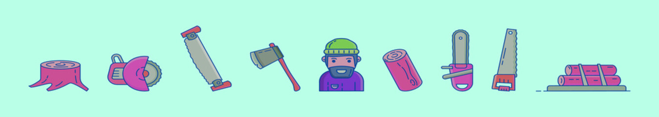 set of wood cutter cartoon icon design template with various models. vector illustration isolated on blue background