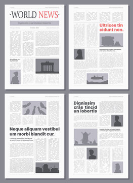 Newspaper. Wireframes front pages of brochures or paper magazine graphic design layout garish vector templates. Newspaper page paper, information headline front, press article illustration