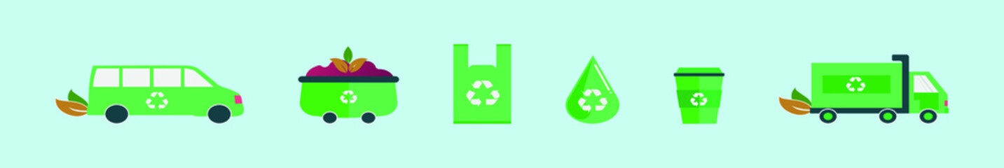 set of biodegradable cartoon icon design template with various models. vector illustration isolated on blue background