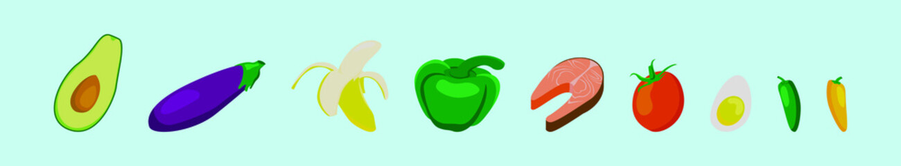 set of healthy food cartoon icon design template with various models. vector illustration isolated on blue background