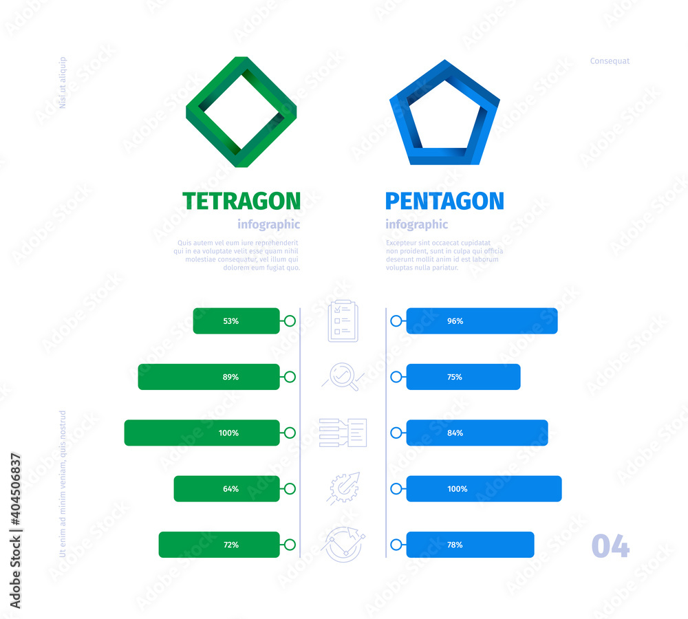 Poster vs infographics. comparison graph selected product choice statistics garish vector business illustra