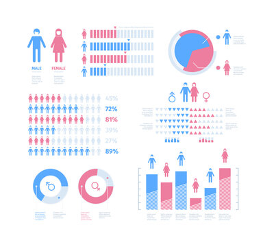 People population infographic. Percentage demographic processes graphic diagram man woman symbols garish vector templates. Illustration people percentage infographic, demographic statistic