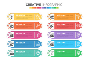 Infographic design template with numbers 10 option can be used for workflow layout, diagram, number step up options. 