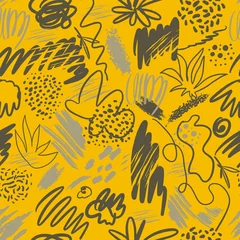 Foto op Plexiglas Abstract vector illuminated yellow and ultimate gray textured hand drawn scribble shape seamless print pattern. Trendy texture for textile design, wrapping paper, surface, wallpaper, background. © olga_milagros