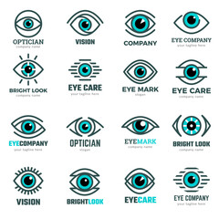 Eyes symbols. Medical logotypes collection for ophthalmological clinic focus human eye vision recent vector pictures. Illustration eyeball, optical ophthalmology icons