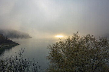 Salto Lake in Rieti. A day of fog and a landscape
 Great