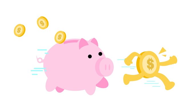 gold coin and pig bank economy management cartoon doodle vector illustration flat design style
