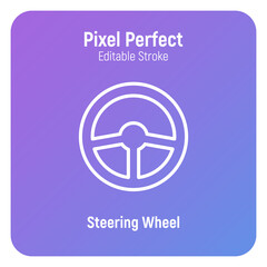 Steering wheel thin line icon. Pixel perfect, editable stroke. Vector illustration.
