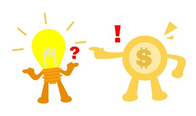 money dollar coin angry lamp idea cartoon doodle flat design style vector illustration