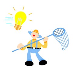 clown catch idea light lamp cartoon doodle flat design style vector illustration