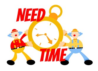Fototapeta premium clown stress out for clock time deadline schedule cartoon doodle vector illustration flat design style